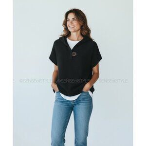 Brunello Cucinelli Women Cashmere Black Hooded Sweater Top Monili Size XXS